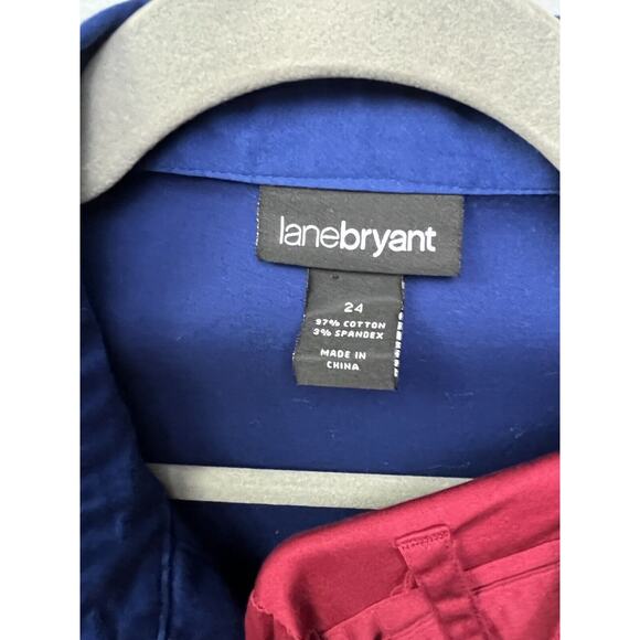 Set of TWO Lane Bryant Blouse Shirt Button Front Womens Size 24 Blue and Red - Picture 4 of 10